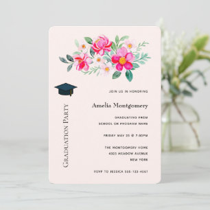 Invitación Ramo De Flores Rosadas Lindas Y Juguetonas Graduac