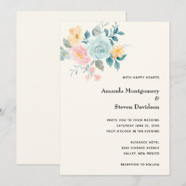 Invitación Ramo de flores rosas y azules con estilo - Boda