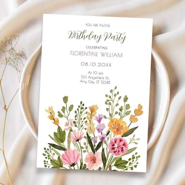 Invitación Ramo de flores silvestres acuarela cumpleaños (Subido por el creador)