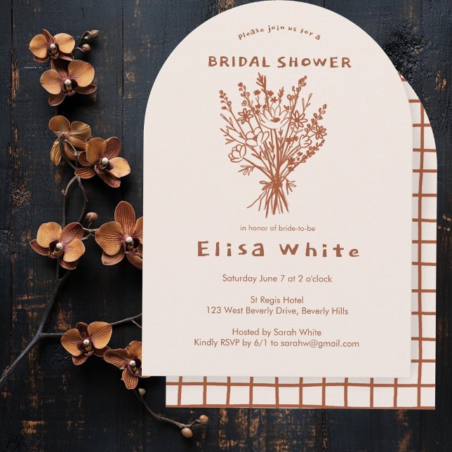 Invitación Ramo de flores silvestres Arco rústico Ducha capri (Wildflower Bouquet Rustic Arch Whimsical Shower Invitation
)