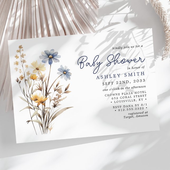 Invitación Ramo de flores silvestres azules Baby Shower Boho (Subido por el creador)