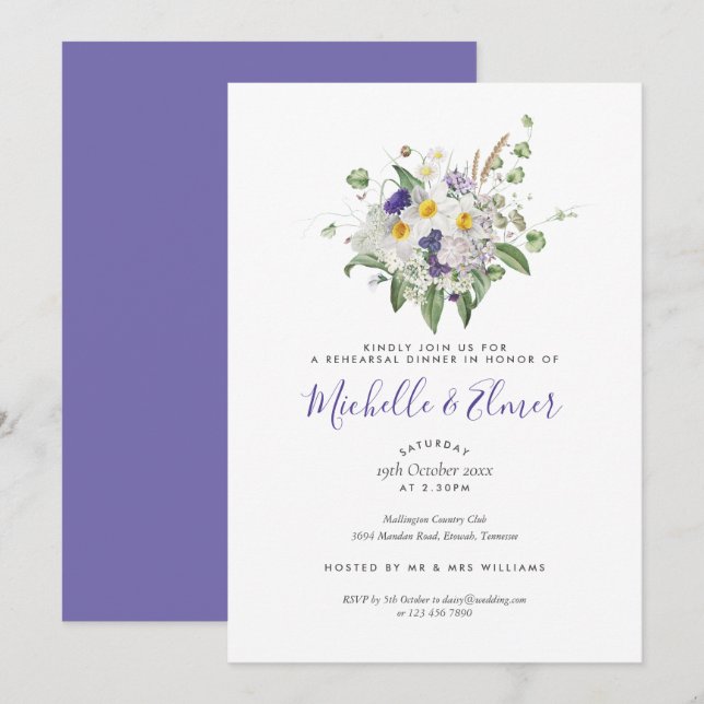 Invitación Ramo de flores silvestres campestres para cena de  (Anverso / Reverso)
