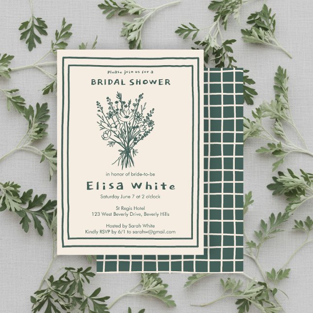 Invitación Ramo de flores silvestres Rústico Bridal Shower ca (Wildflower Bouquet Rustic Whimsical Bridal Shower Sage Olive Green CUSTOM Invitation
)