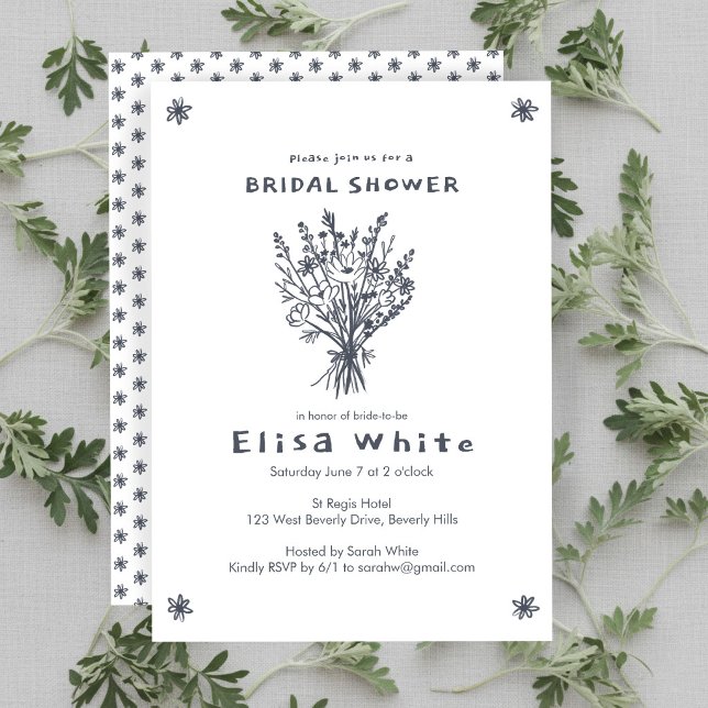 Invitación Ramo de flores silvestres Rústico Bridal Shower ca (Wildflower Bouquet Rustic Whimsical Bridal Shower Invitation
)