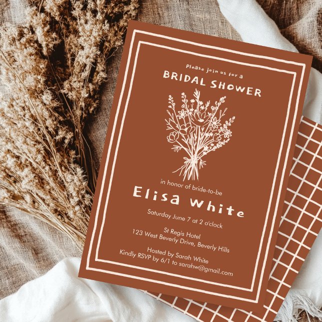 Invitación Ramo de flores silvestres Rústico Bridal Shower ca (Wildflower Bouquet Rustic Whimsical Bridal Shower Invitation
)