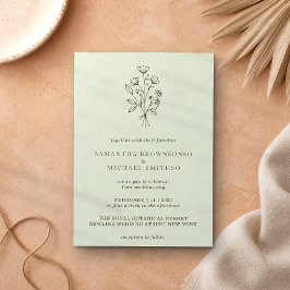 Invitación Ramo de flores verde claro Boho Minimalista Botáni