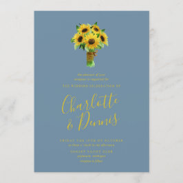 Invitación Ramo de girasol y boda azul