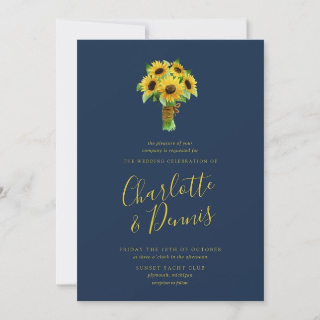 Invitación Ramo de girasol y boda de la marina (Anverso)