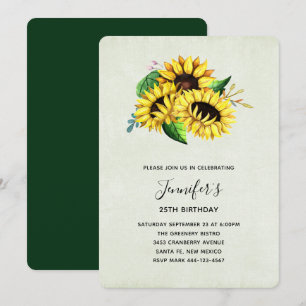 Invitación Ramo de girasoles amarillos en acuarela de cumplea