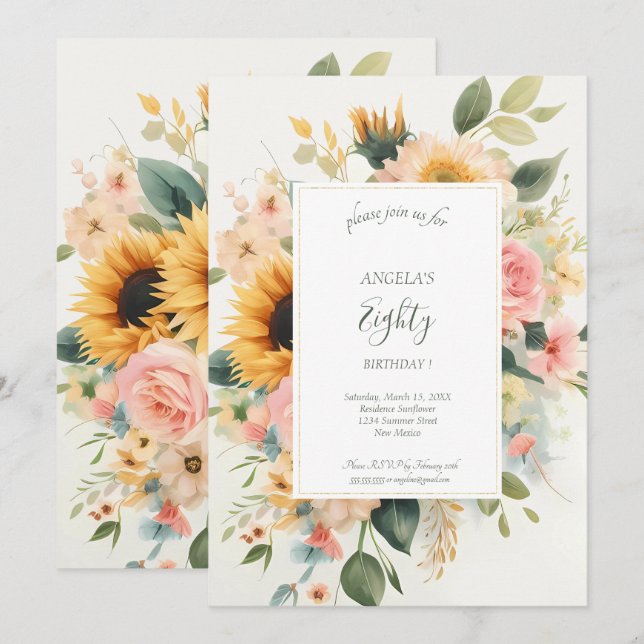 Invitación Ramo de girasoles elegantes  (Anverso / Reverso)
