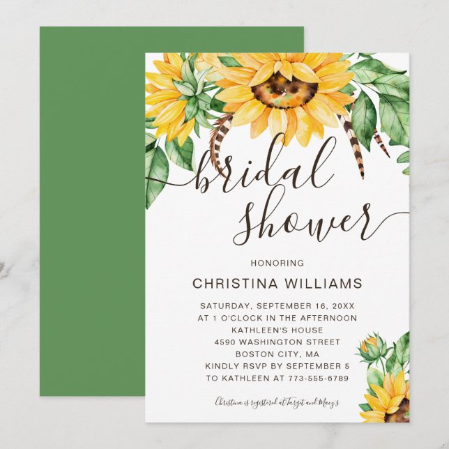 Invitación Ramo de girasoles rústicos para ducha de novia (Anverso / Reverso)