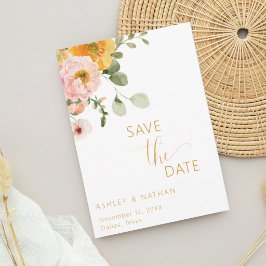 Invitación Ramo de jardín de melocotón rosa y dorado Save the