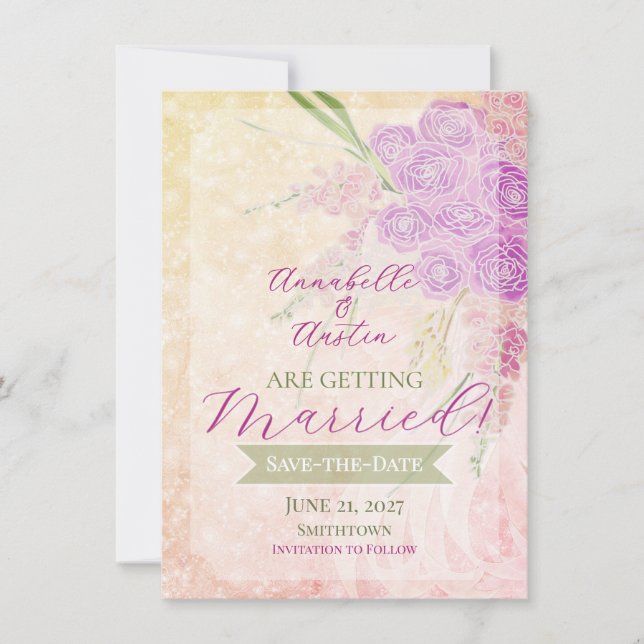 Invitación Ramo de lazo rosa Sunset Rose transparente (Anverso)