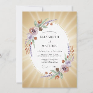 Invitación Ramo de Lila Dorada Boda Eucalipto