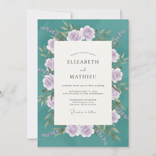 Invitación Ramo de Lila Té con Bodas de Eucalipto (Anverso)