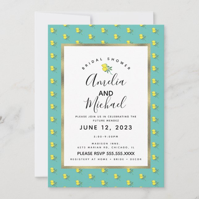 Invitación Ramo De Limón Al Acuarela Nupcial Simple (Anverso)