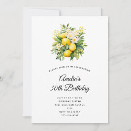 Invitación Ramo de limón con cumpleaños de flores blancas