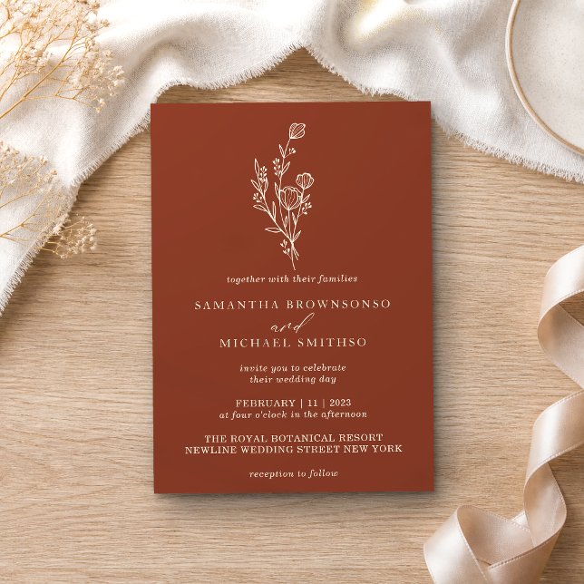Invitación Ramo de marfil de terracota Botánico boho minimali (Subido por el creador)