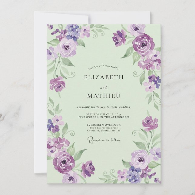 Invitación Ramo de menta amatista Boda de eucalipto (Anverso)