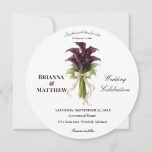 Invitación Ramo de novia de cala borgoña con cinta de marfil