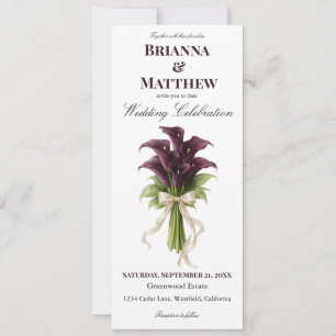 Invitación Ramo de novia de calas borgoña con cinta de marfil