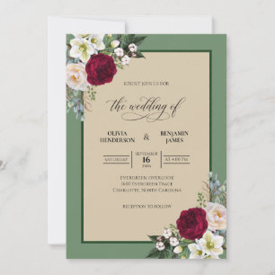 Invitación Ramo de novia de crema y eucalipto granate