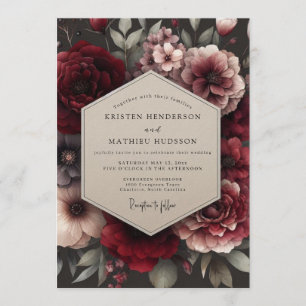 Invitación Ramo de novia decadente granate