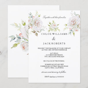 Invitación Ramo de novia elegante de rosas blancas y rosadas