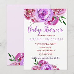 Invitación Ramo de peonías malva violeta púrpura para baby sh