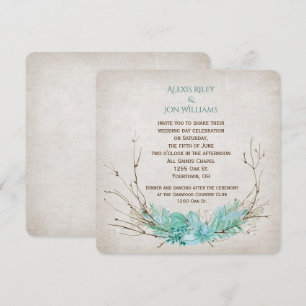 Invitación ramo de ramitas de boda sobre textura