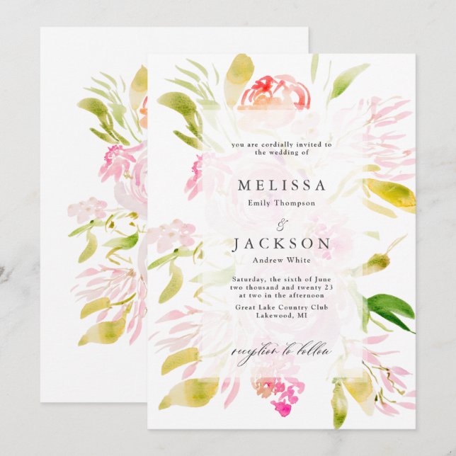 Invitación Ramo de rosa acuarela (Anverso / Reverso)
