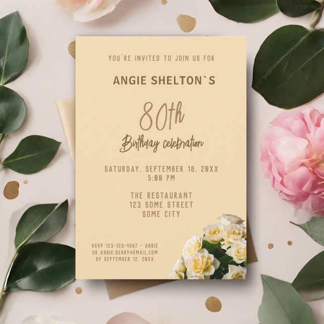 Invitación Ramo de Rosas Amarillas Cumpleaños 80 Fiesta Flora (Subido por el creador)