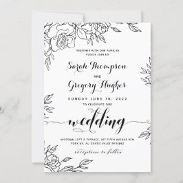 Invitación Ramo de Rosas Boda Caligrafía Rústica