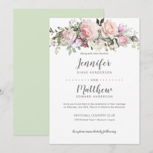 Invitación Ramo de rosas de acuarela rosa rubor boda