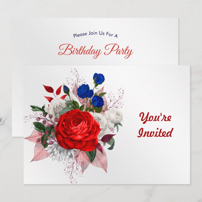 Invitación Ramo de Rosas Patrióticas Cumpleaños (Anverso / Reverso)