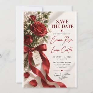 Invitación Ramo de Rosas Rojas con Cinta de Satén Save the Da