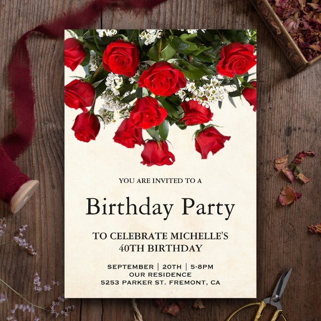 Invitación Ramo de rosas rojas románticas para cumpleaños (Subido por el creador)