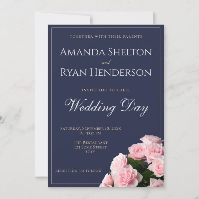 Invitación Ramo de rosas rosadas elegantes, boda floral (Anverso)