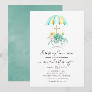 Invitación Ramo de Suculentas Florales Paracaídas Primera Com