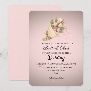 Invitación Ramo de tulipanes rosados elegantes para boda