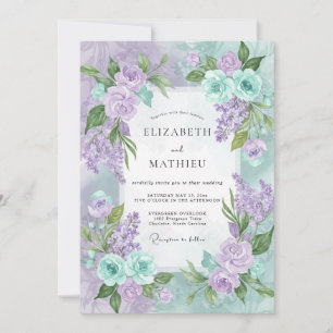 Invitación Ramo de Vinca Violeta Eucalipto Boda