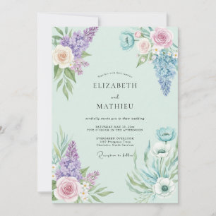 Invitación Ramo De Violeta Menta Boda De Eucalipto