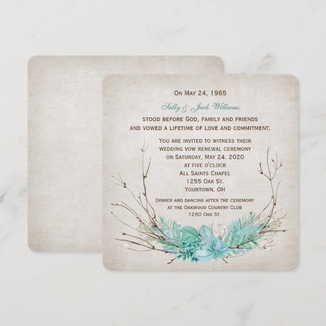 Invitación ramo de vómito boda renovación-ramo giratorio de f (Anverso / Reverso)
