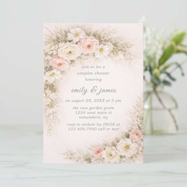 Invitación Ramo editorial floral para duchas de parejas (Anverso de pie)