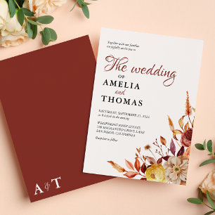 Invitación Ramo Floral Acuarela Otoñal Rústico Boda