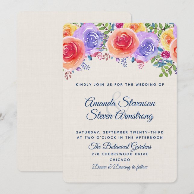 Invitación Ramo Floral Acuarela para Boda Moderna (Anverso / Reverso)