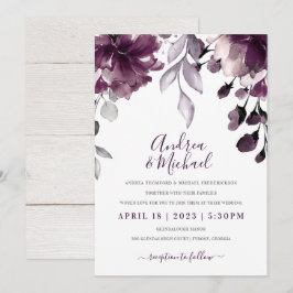 Invitación Ramo Floral Acuarela Púrpura Boda