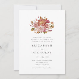 Invitación Ramo Floral Acuarela Rosa Elegante Bodas En