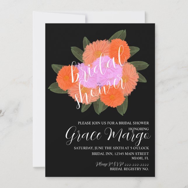 Invitación Ramo Floral Acuarela Rosa Negro Despedida de Solte (Anverso)