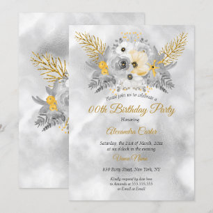 Invitación Ramo Floral Amarillo Dorado Gris Cumpleaños Fiesta